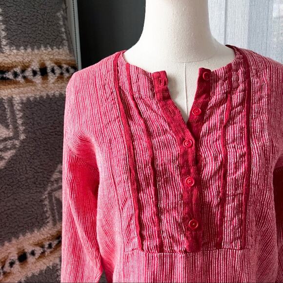 FLAX Red White Striped Long Sleeves Tunic Top Women’s Petite - Picture 2 of 8